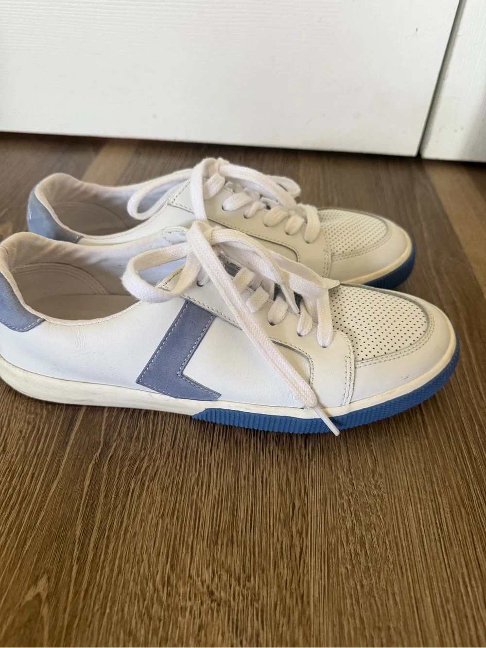 Lauren Ralph Lauren White Leather Sneakers with Blue Outsole
